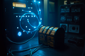 A locked treasure chest inside a Kubernetes cluster, symbolizing secure secret management.