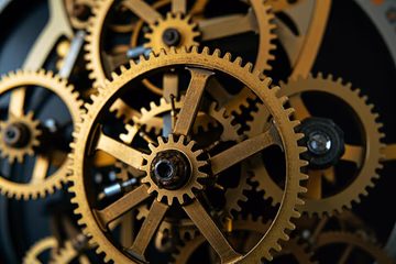 Interconnected gears representing Kubernetes orchestration, highlighting efficiency and automation.