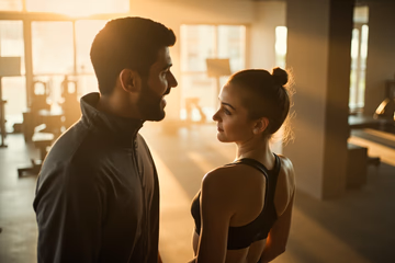 A personal trainer guiding a client outdoors, symbolizing effective marketing strategies and business growth.