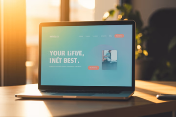 A laptop displaying a sleek personal trainer website template, symbolizing a professional online presence.