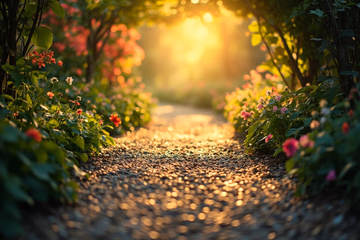 A winding path through a lush garden, symbolizing the journey to rekindled love.