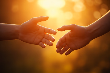 A warmly lit, blurred image of two hands reaching for each other, symbolizing rekindled love.