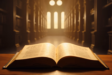 A vast library with a single open book glowing, symbolizing knowledge unlocked through affiliate marketing courses.
