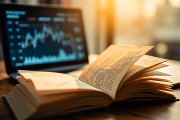 Open book with affiliate marketing courses leading to a laptop displaying earnings, symbolizing education and financial success.