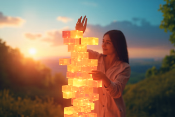 Person building a digital tower, representing personal brand growth using SMM panel services.