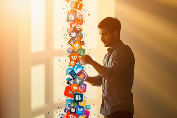 Person building a digital brand with social media tools, enhancing online presence.