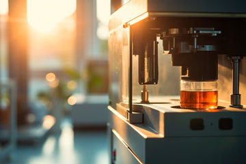 Chromatography system analyzing a food sample, ensuring quality control and safety in food production.