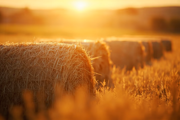 Hay bales in a field, representing feed fiber for animal nutrition analysis.