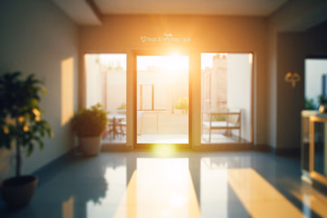 A modern dental office entrance symbolizing security and trust in dental marketing.