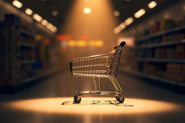 Image representing cart abandonment in eCommerce, featuring a shopping cart with only one item highlighted.