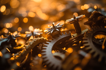 Interconnected gears representing seamless eCommerce platform integrations powered by GoKwik.