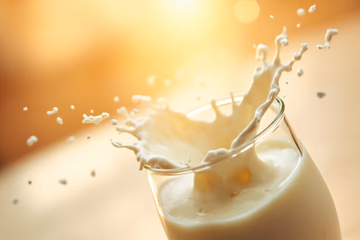 Photorealistic image of milk swirling, representing dairy protein analysis for quality control.