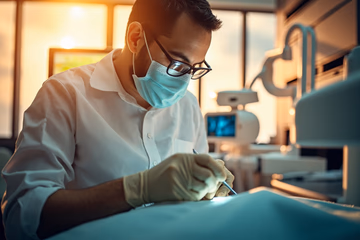 Dentist using technology for dental exploration, showcasing modern dental marketing.