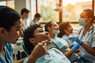 A diverse group of people receiving dental care, highlighting dental interpretation services.