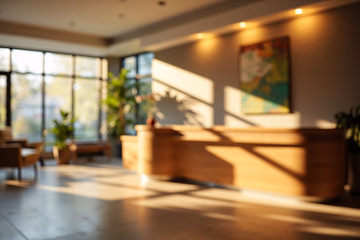 A welcoming dental office reception area, representing effective dental marketing for interpretation services.