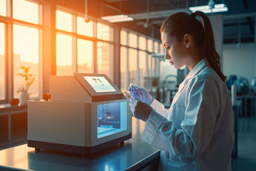 A lab technician uses chromatography equipment to analyze a food sample, ensuring quality and safety through rapid food analysis methods.
