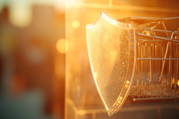 Digital shield protecting e-commerce transactions, symbolizing fraud detection.