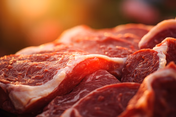 A wide shot of raw meat marbling, showcasing the composition analysis of fat distribution.