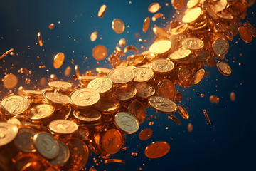 Conceptual image representing liquidity planning: a river of coins symbolizing cash flow management for self-employed individuals.