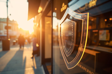 A digital shield protecting a Shopify store, symbolizing fraud prevention.
