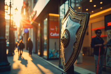 Shield protecting Shopify storefronts, symbolizing fraud prevention for e-commerce merchants.