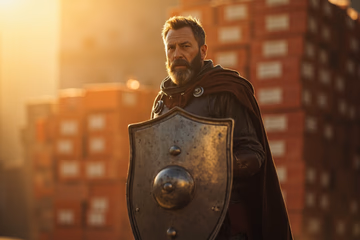 A merchant uses a shield to protect online orders, symbolizing Shopify fraud prevention.