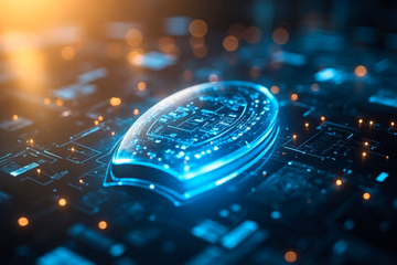 AI-powered digital shield analyzing transactions for fraud detection.