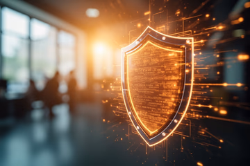 AI-powered digital shield analyzing transactions for fraud detection.