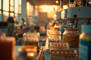 Laboratory equipment analyzing feed composition, showcasing advanced analytical techniques.