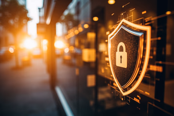 A digital shield protecting an online store, symbolizing fraud prevention.