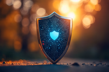 A shield icon representing fraud prevention, protecting digital transactions.