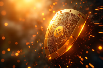 Digital shield protecting online transactions, symbolizing fraud prevention webinars by Corgi Labs.