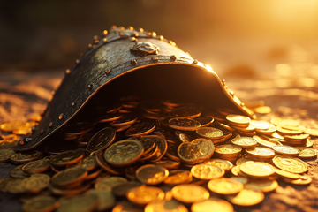 A shield protecting golden coins, symbolizing fraud prevention and financial security.