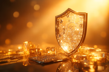 AI-powered shield protecting online transactions, symbolizing fraud prevention by Corgi Labs.