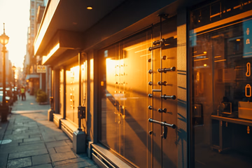 A secure online store protected by digital shields, symbolizing e-commerce fraud prevention.