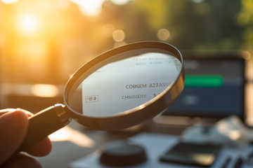 Magnifying glass examining an online transaction, symbolizing fraud detection.