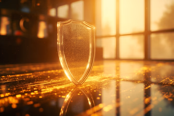 A shield icon protecting digital transactions, symbolizing fraud prevention.