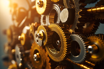 Conceptual image representing Corgi Labs' AI-driven fraud prevention technology stack, featuring interconnected gears symbolizing fraud prevention.