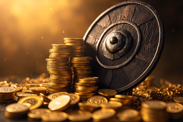 A shield protecting golden coins, symbolizing fraud prevention success with Corgi Labs.