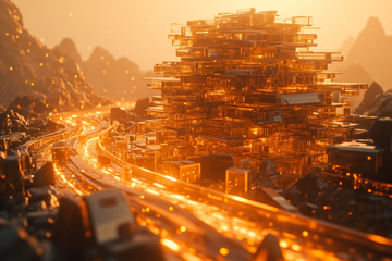 Digital fortress safeguarding data streams, symbolizing fraud prevention in a technological landscape.