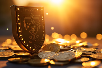 A digital shield protecting currency, symbolizing fraud prevention for businesses.